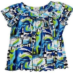 NTouch size medium retro 80s style cap sleeve blouse scoop neck with button EUC